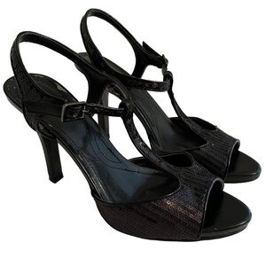Tahari Black Sequin "Amanda" Open Toe Stiletto Shoe 8
